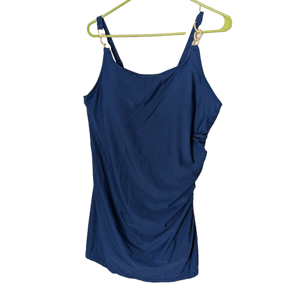 Women's 1 Piece Swimsuit Navy Blue 2XL Built In Shorts Gold Chain Straps30